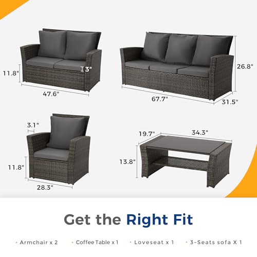 Gray Rattan Wicker 4 Piece Outdoor Patio Furniture Set with Cushion O816835