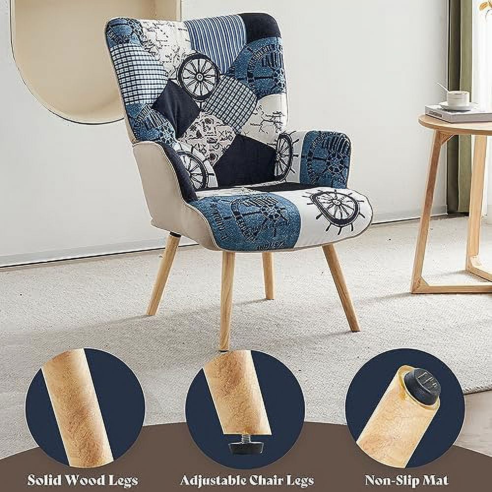 Grey Plaid Upholstered Armchair with Wooden Base P960758