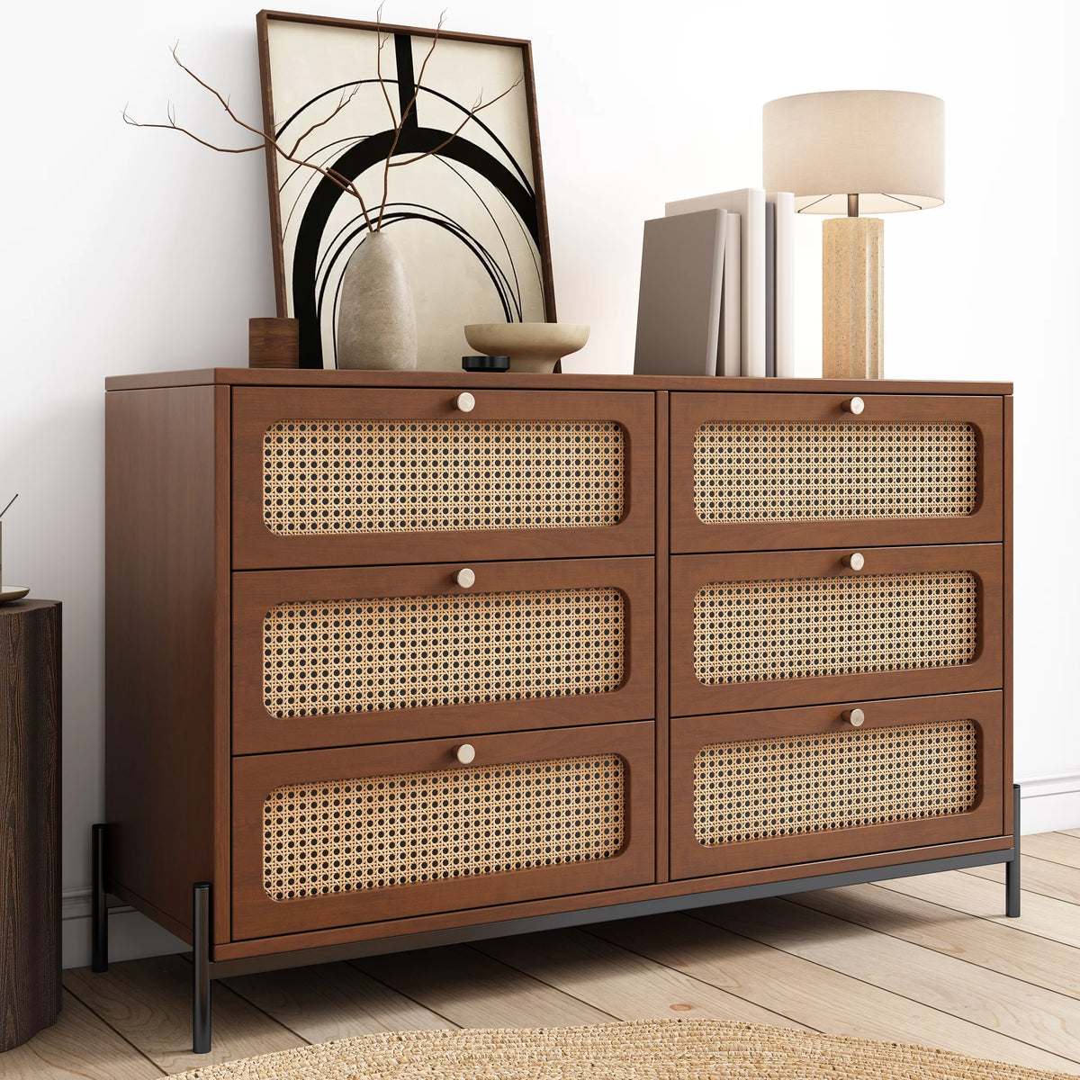 2-Drawer Walnut Wood Side Table M804