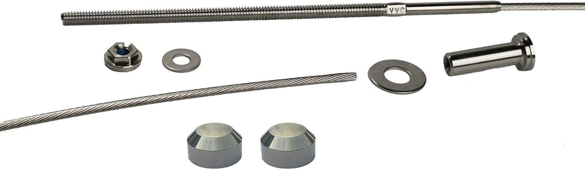 Stainless Steel Cable Railing Installation Kit for Deck Railing for 4x4 and 6x6 Posts, 1/8 Inch Cable, 25 Feet with Long Terminals and Stainless Chamfer Caps F464755