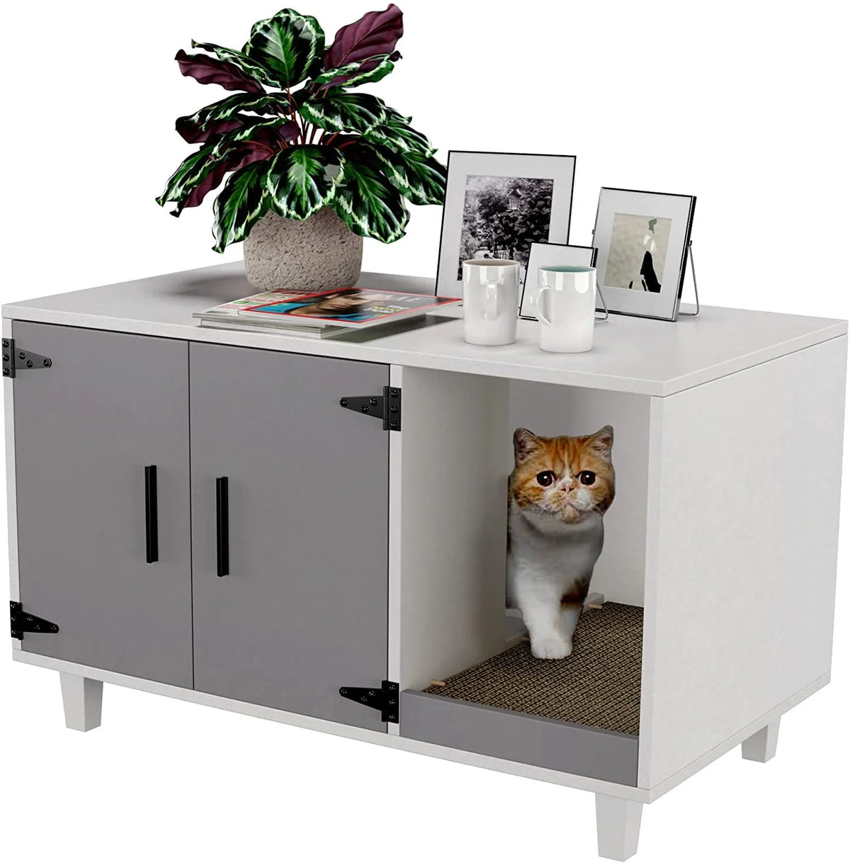 Cat Litter Box Enclosure Table Nightstand with Scratch Pad S196188