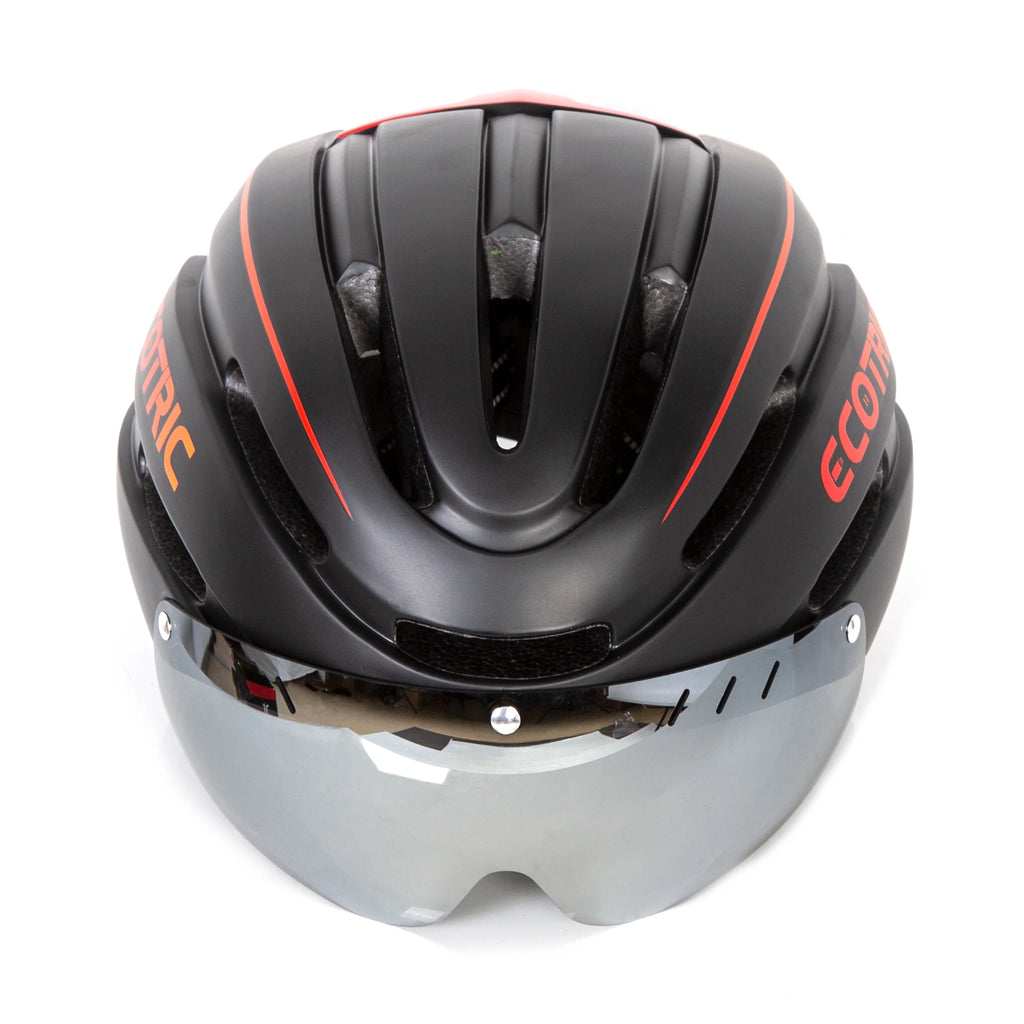 Road Mountain Bike Helmet with Warning Light & Detachable Magnetic Goggles Sun Visor A84107