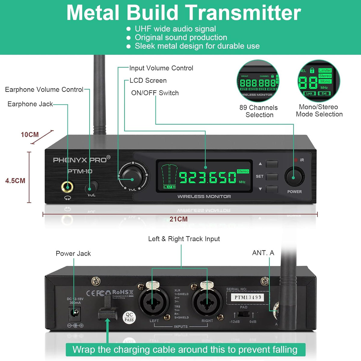 UHF Stereo Wireless In Ear Monitor System, Rack Mountable L237