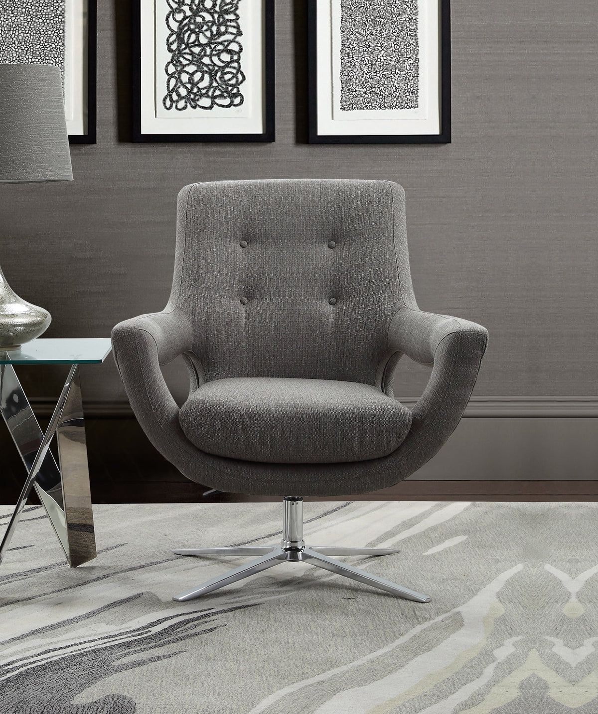 Grey Fabric Adjustable Swivel Accent Chair U661