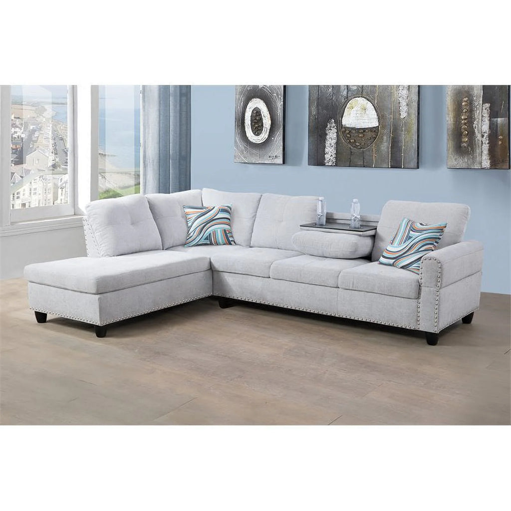 Linen Fabric Sectional Sofa in Gray White S16058