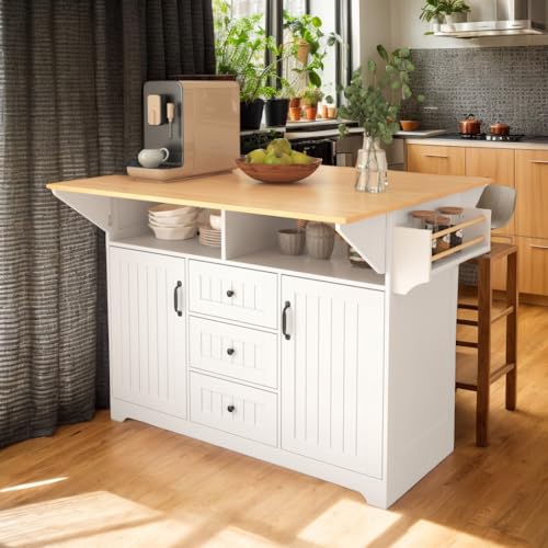 Black Kitchen Island with 2 Drop Leaf, 3 Drawers, Storage Cabinet X504760