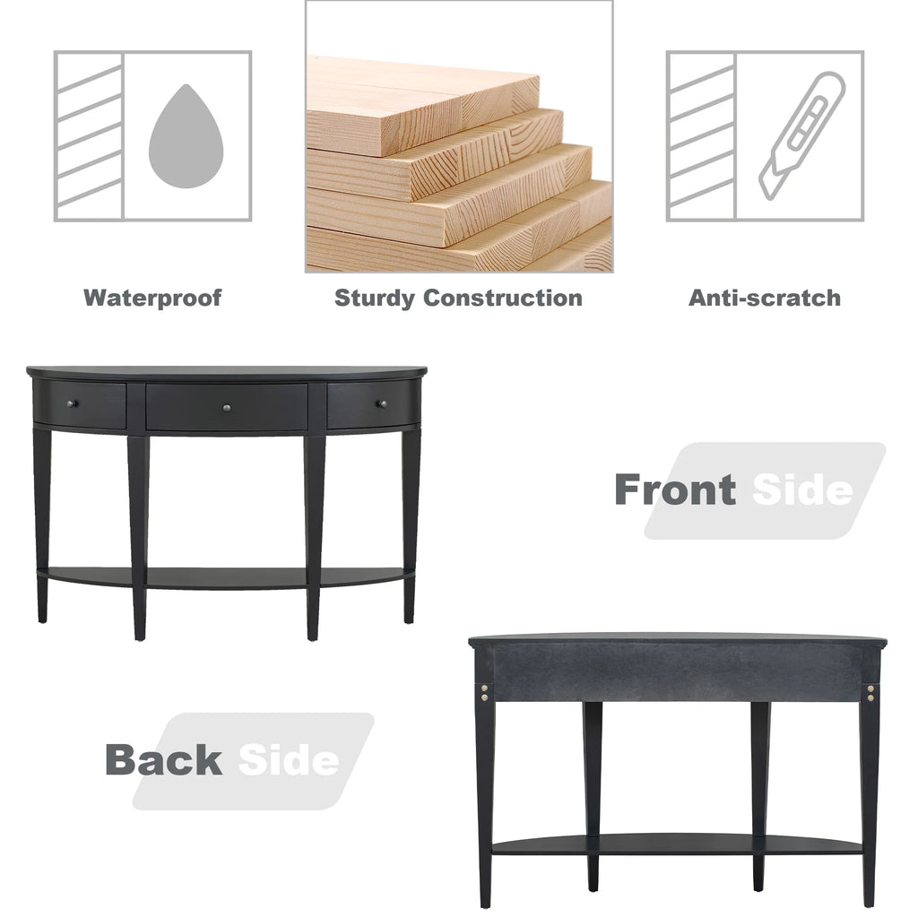Black Curved Console Table with 3 Drawers C26194
