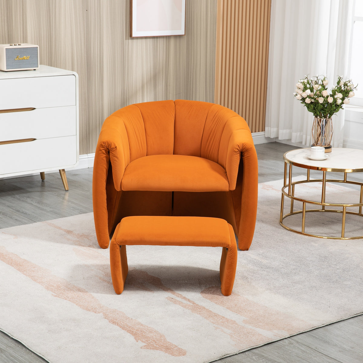 Orange Velvet Single Sofa Chair with Ottoman Z606376