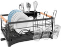Black Dish Drying Rack with Drying Board and Utensil Holder O516777