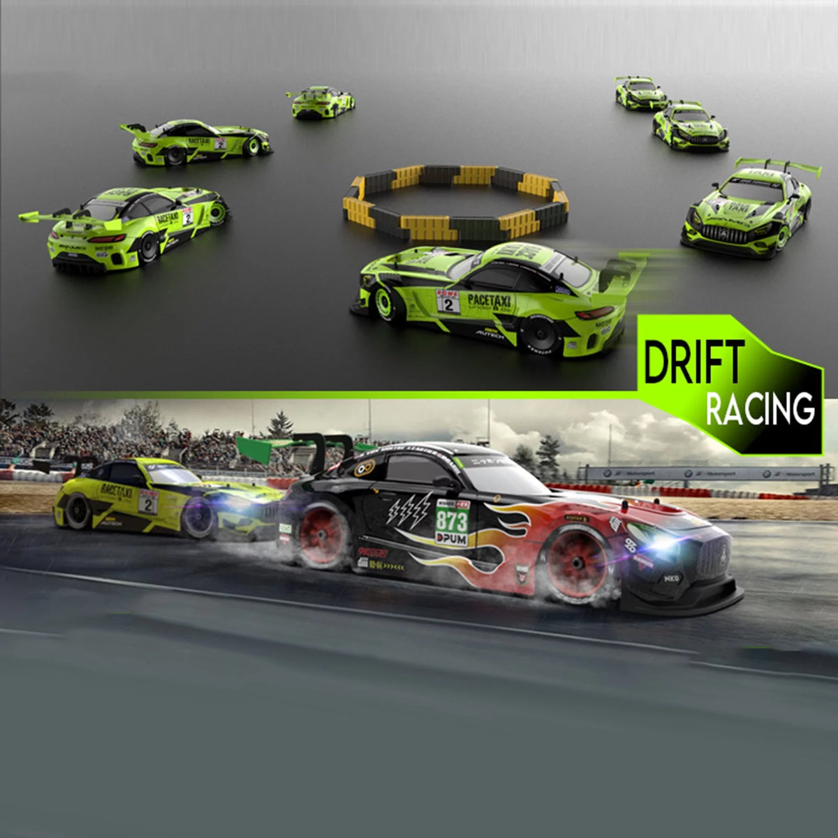 1/16 4WD RC Drift Car with LED Light 4 Replaceable Tires V44588