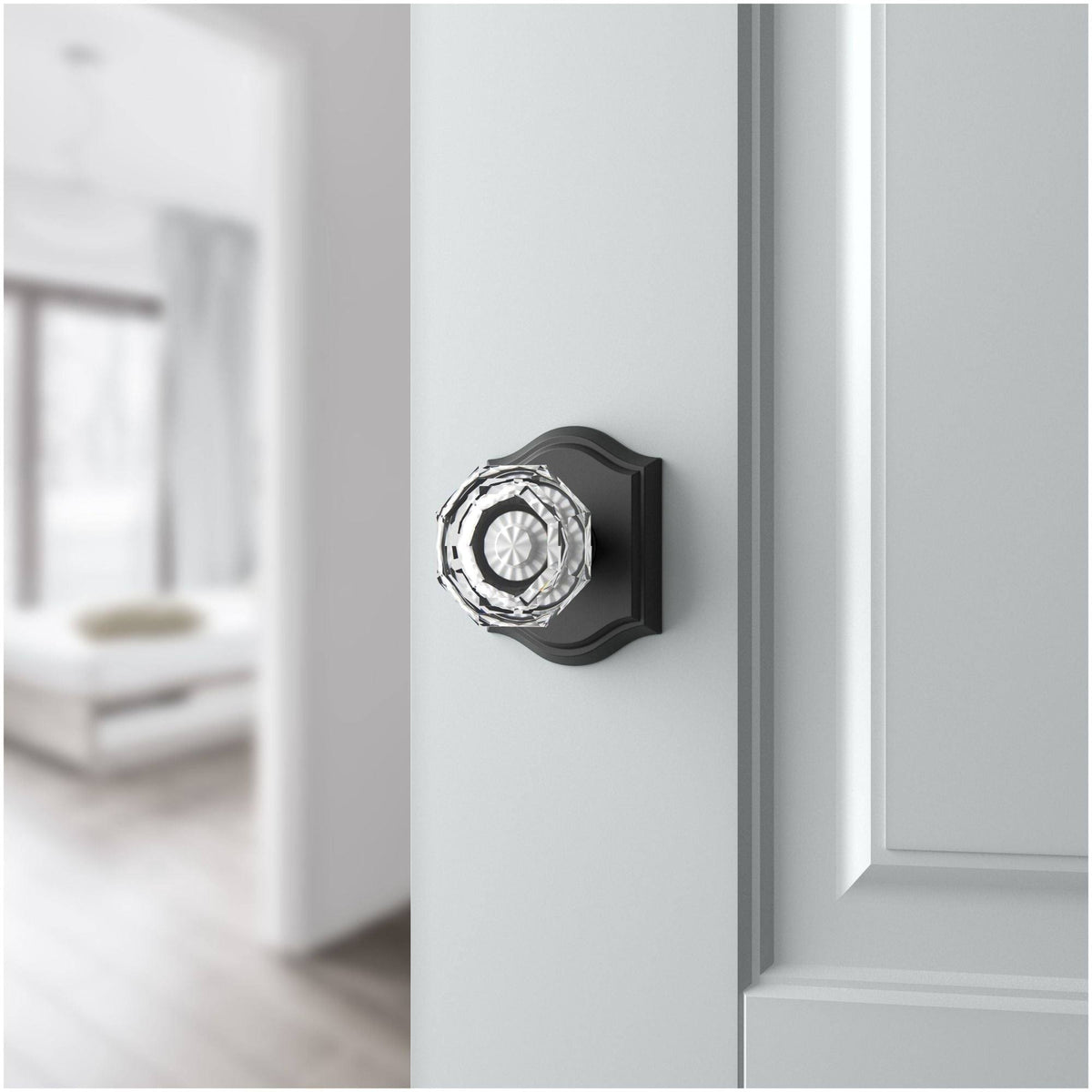 Polished Nickel Crystal Privacy Door Knob with Arch Rose G104