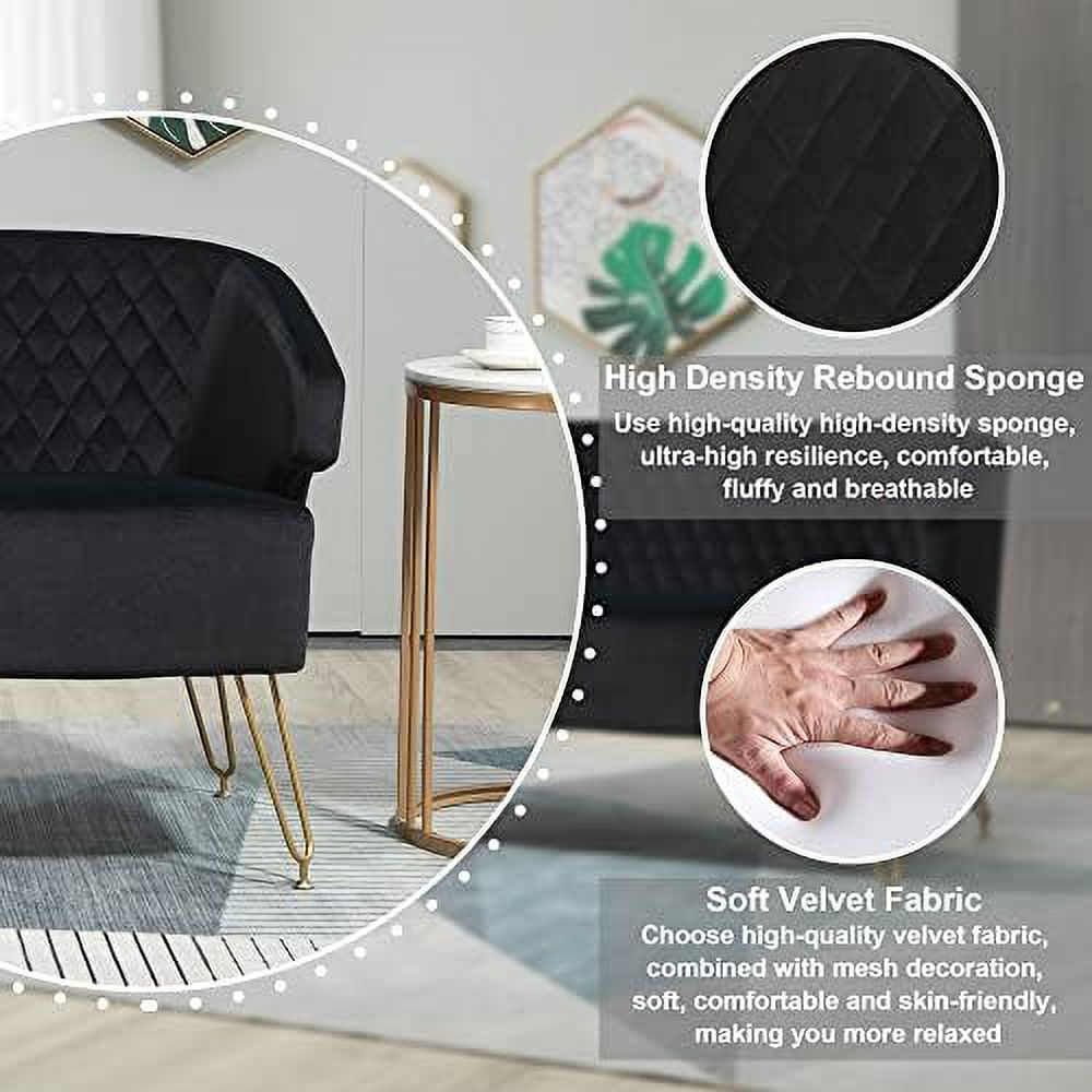 Light Cashmere Loveseat Sofa with Gold-Finished Metal Legs and 2 Small Pillows E368