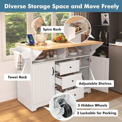 Black Kitchen Island with 2 Drop Leaf, 3 Drawers, Storage Cabinet X504760