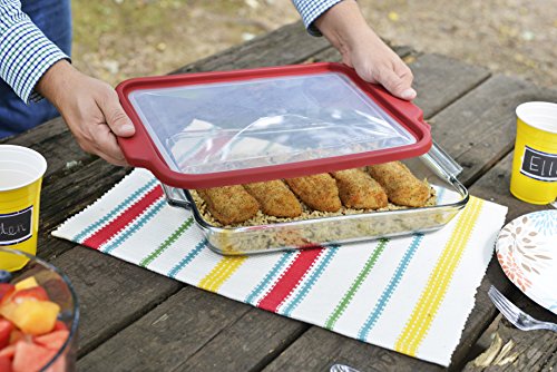 3-quart Glass Baking Dish with Airtight Lid, Cherry Red C49483