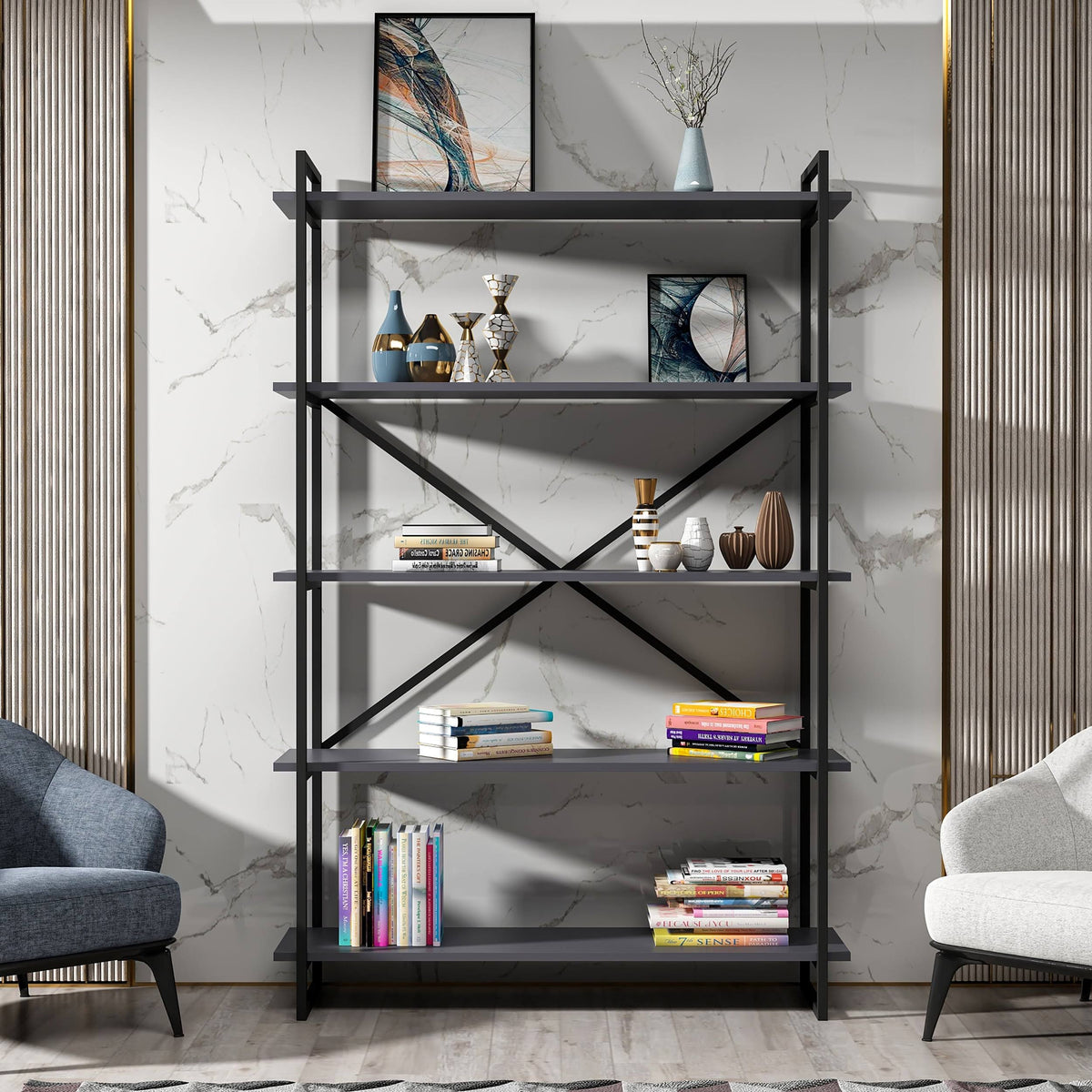 Modern Bookcase Anthracite Gold G65176