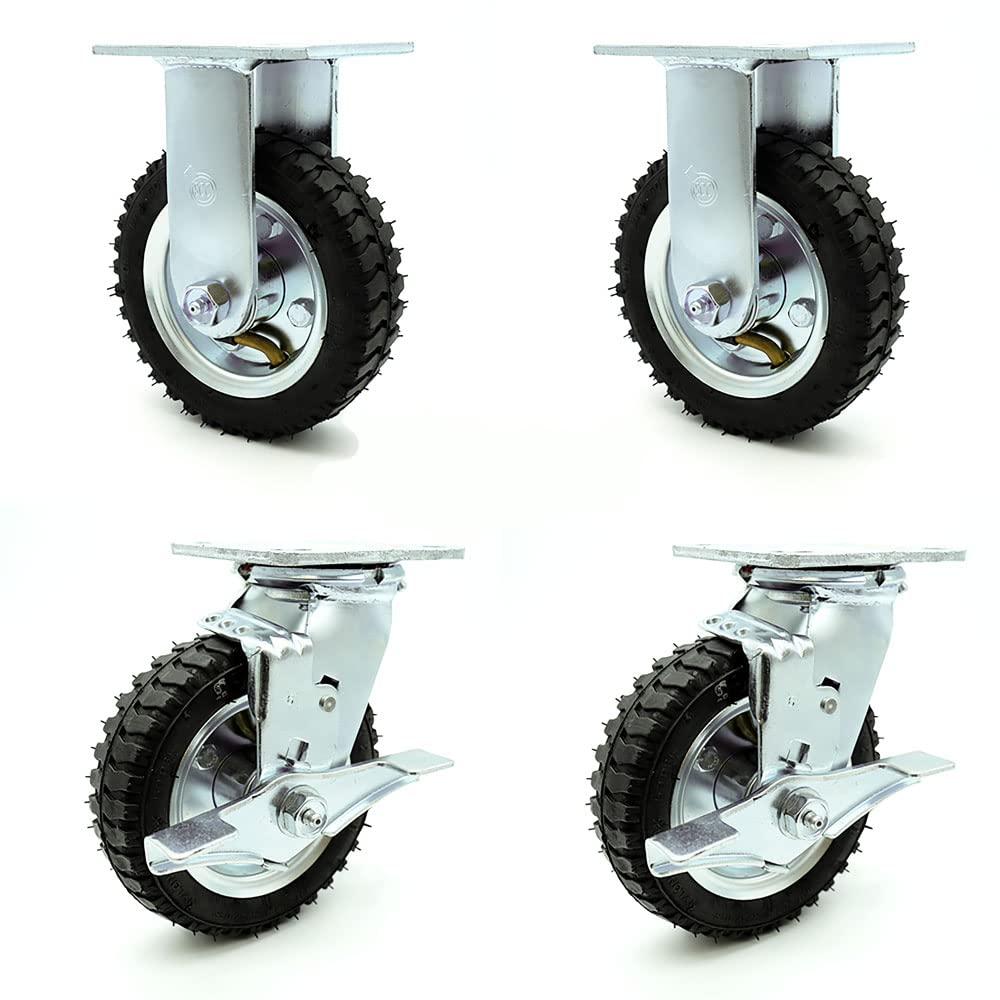 10" Pneumatic Rigid Caster, Black Rubber Wheel, 350 lbs. Capacity, Pack of 2 A8459