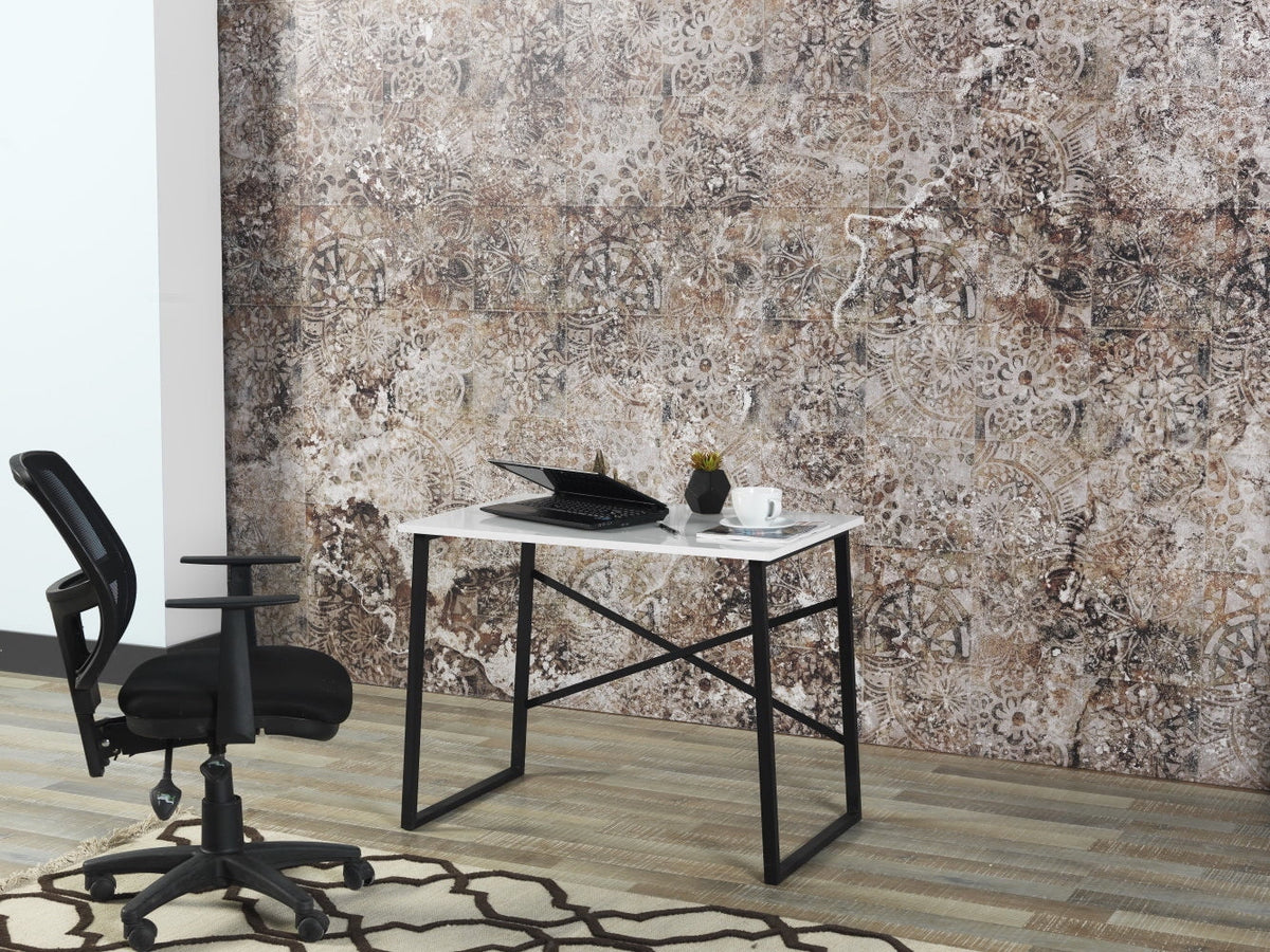Black Metal Frame Wooden Top Writing and Computer Desk Q364550