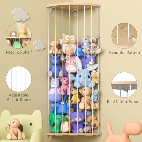 Wood Corner Stuffed Animal Storage Organizer with Star Pattern U568825