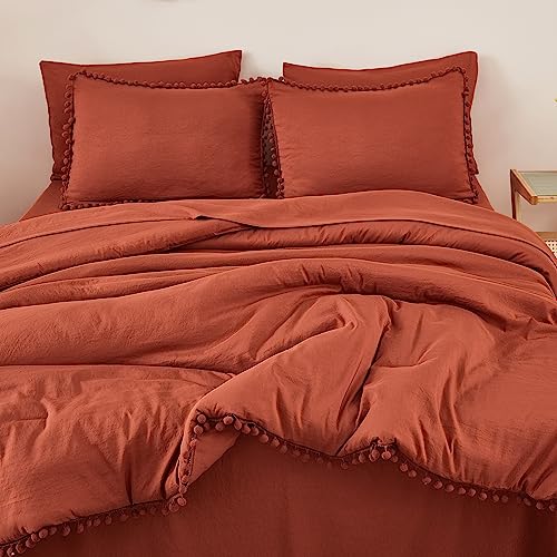King Size 7 Pieces Terracotta Burnt Orange Comforter Set Q290