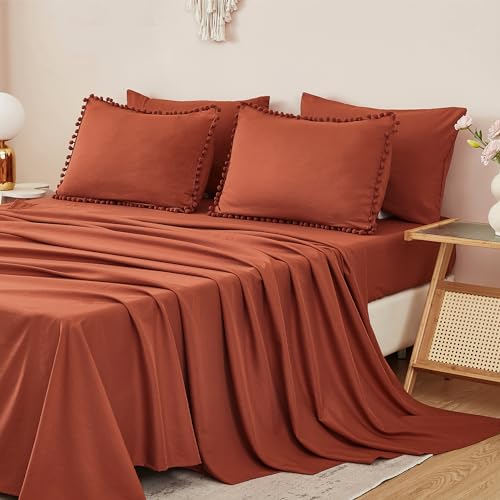 King Size 7 Pieces Terracotta Burnt Orange Comforter Set Q290