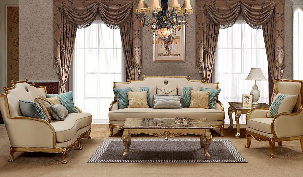 Gold & Light Beige Sofa Set 4Pcs T769