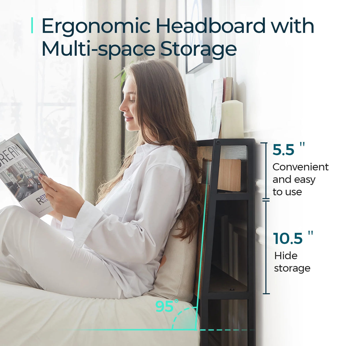 Full Size Platform Bed Frame with Headboard and Storage Shelves I226712