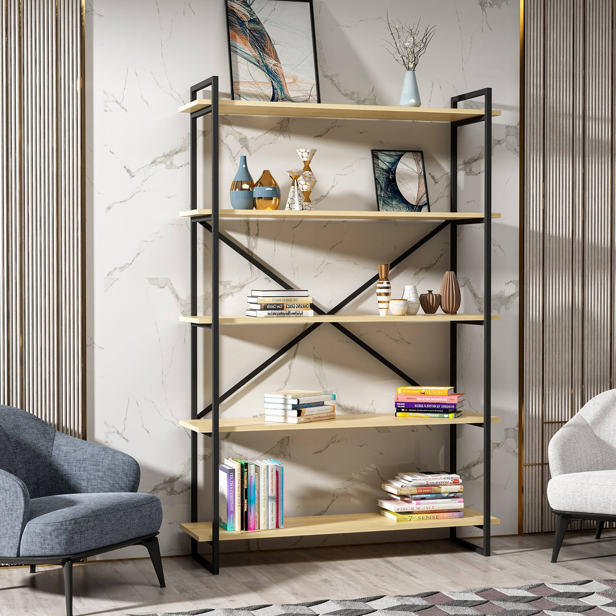 Modern Bookcase Anthracite Gold G65176