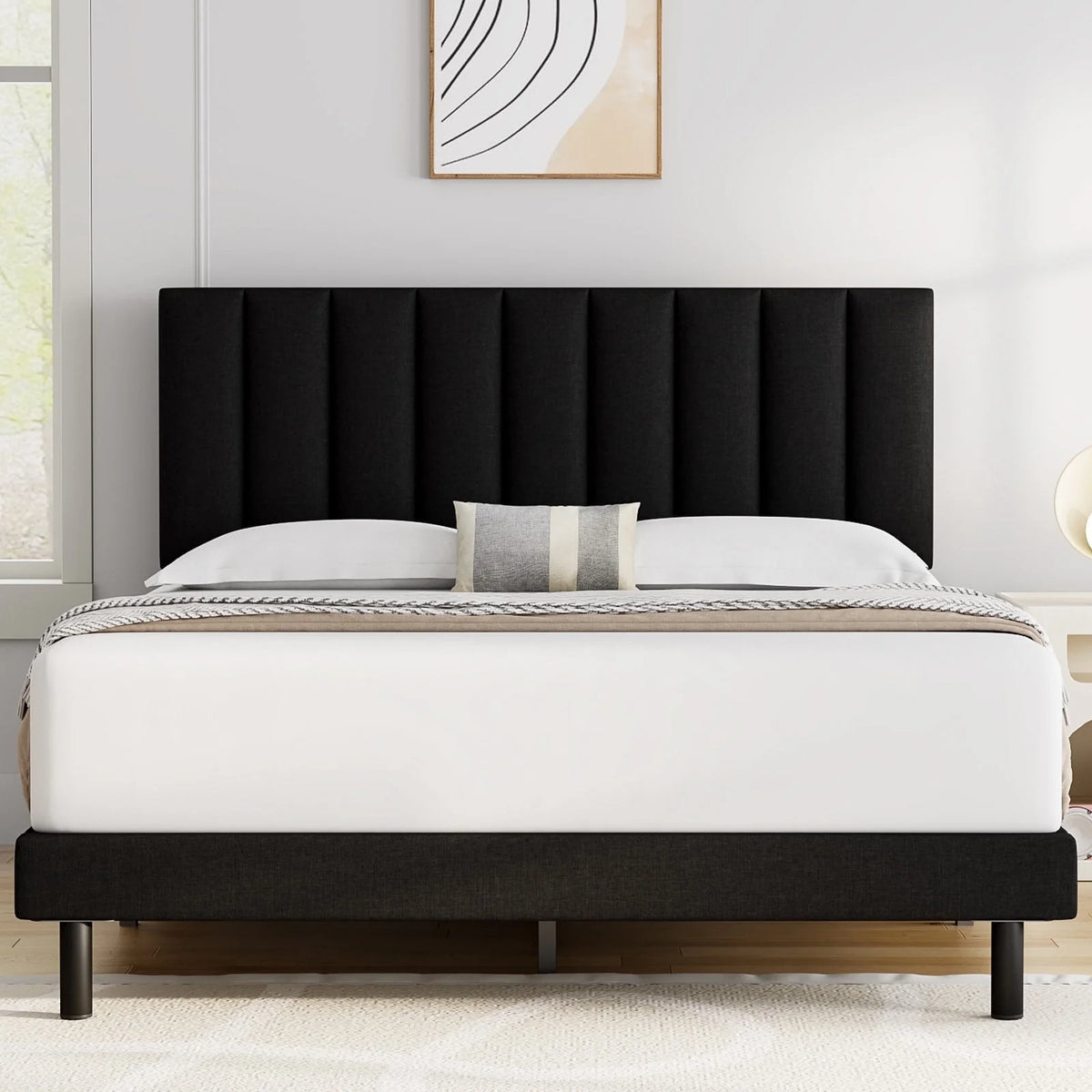 Queen Upholstered Platform Bed Frame with Headboard V2637