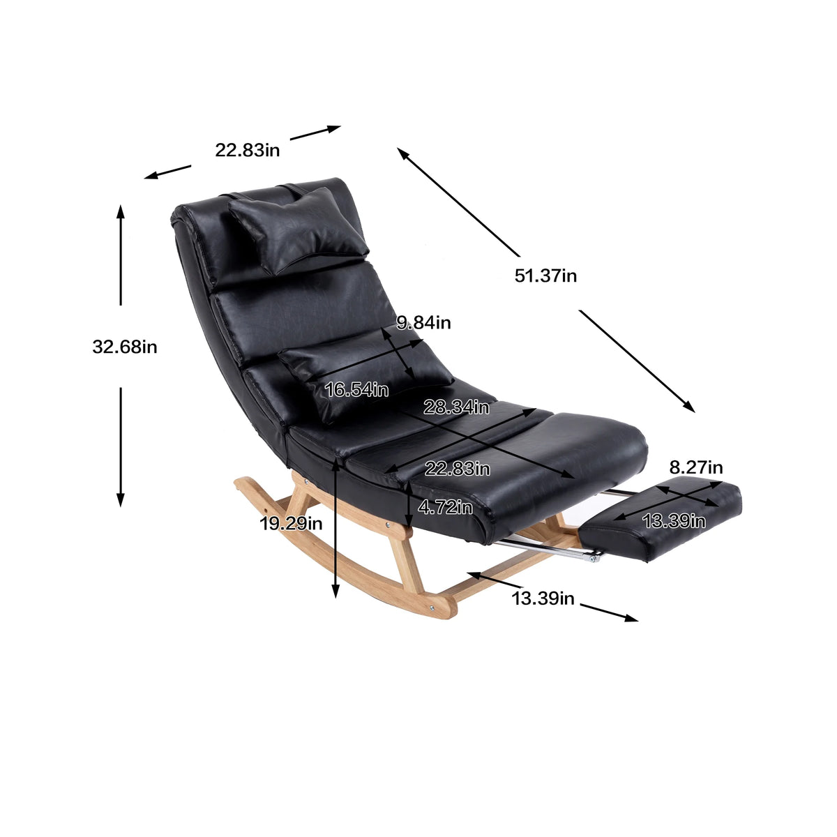 Black PU Upholstered Rocking Chair with Retractable Footrest G4504