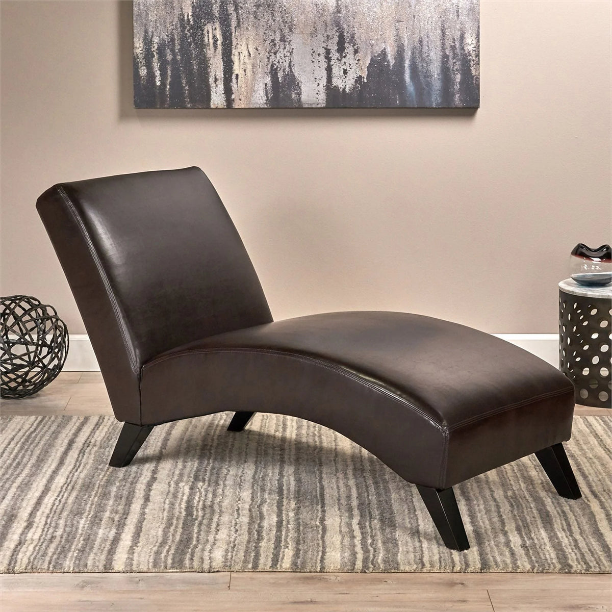 Brown Bonded Faux Leather Chaise Lounge J5083