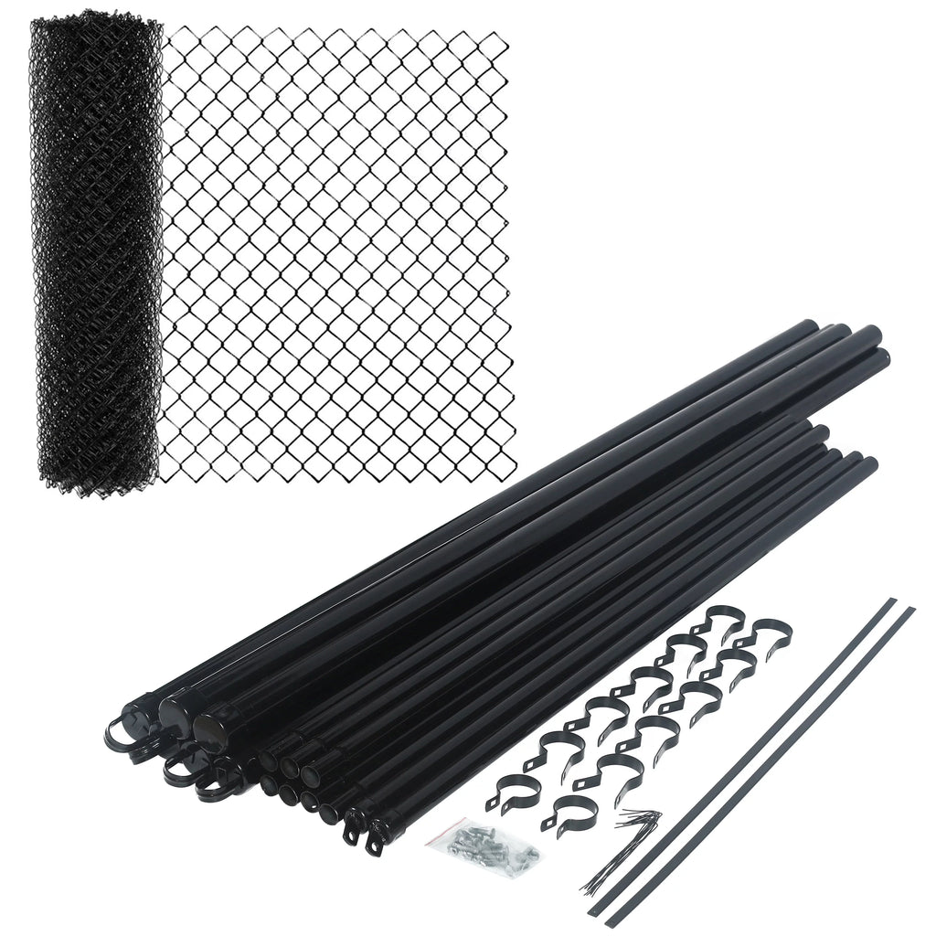 Black PVC Coated Chain Link Steel Fence 5X50 ft Y912