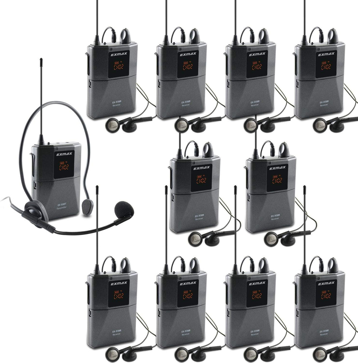 UHF Wireless Voice Audio Transmission System - 1 Transmitter & 10 Receivers R54496