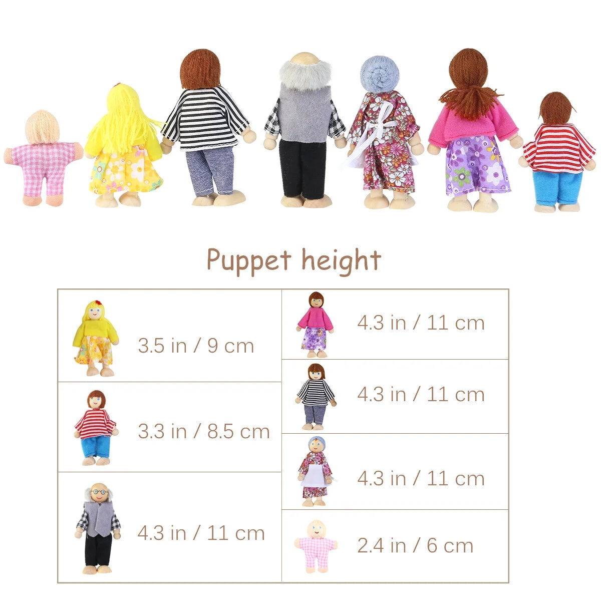 Wooden Dolls Playset Set of 7 People U139