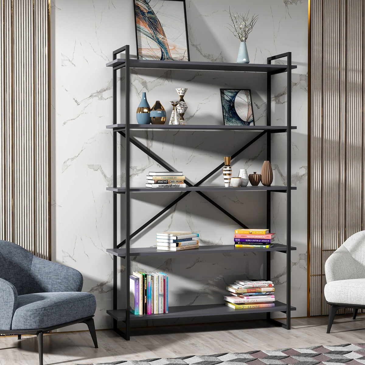 Modern Bookcase Anthracite Gold G65176