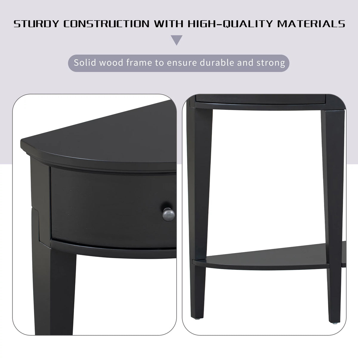 Black Curved Console Table with 3 Drawers C26194