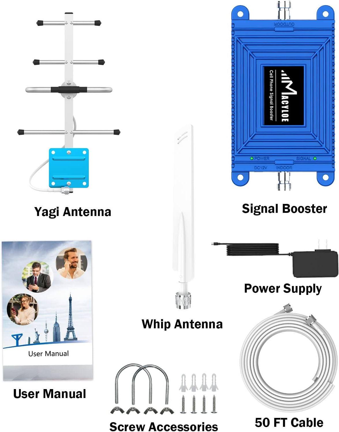 Cell Phone Booster with Whip/Yagi Antenna Kit D9518