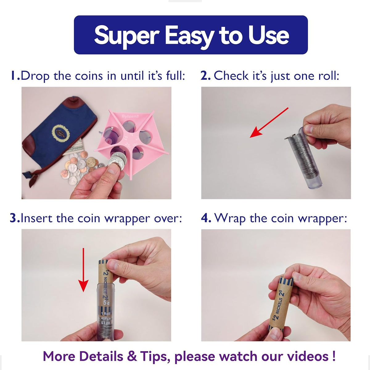 Coin Counter Tube Sorter with Coin Wrappers P472