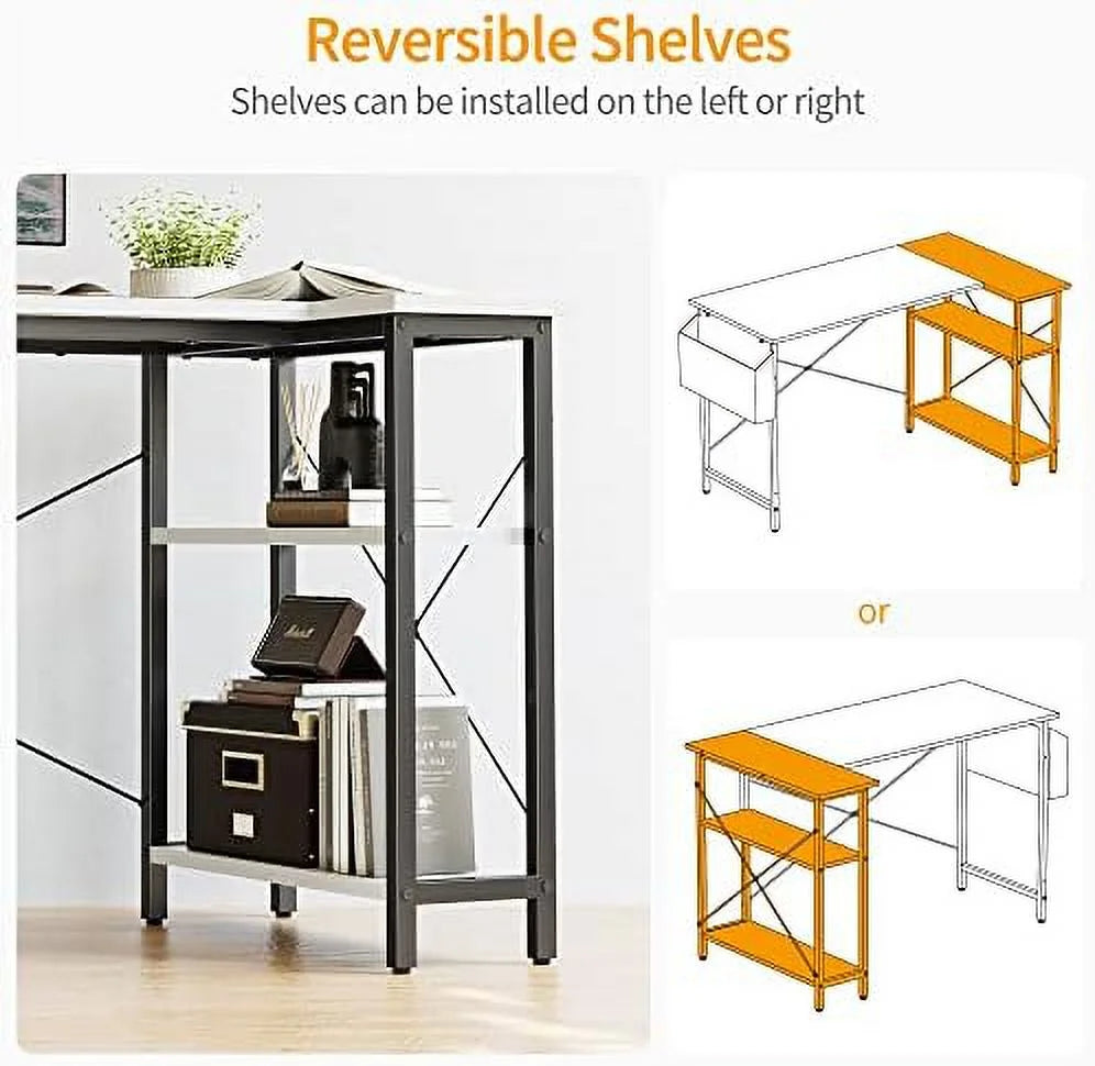47 Inch Small L Shaped Computer Desk with Shelves White U2141