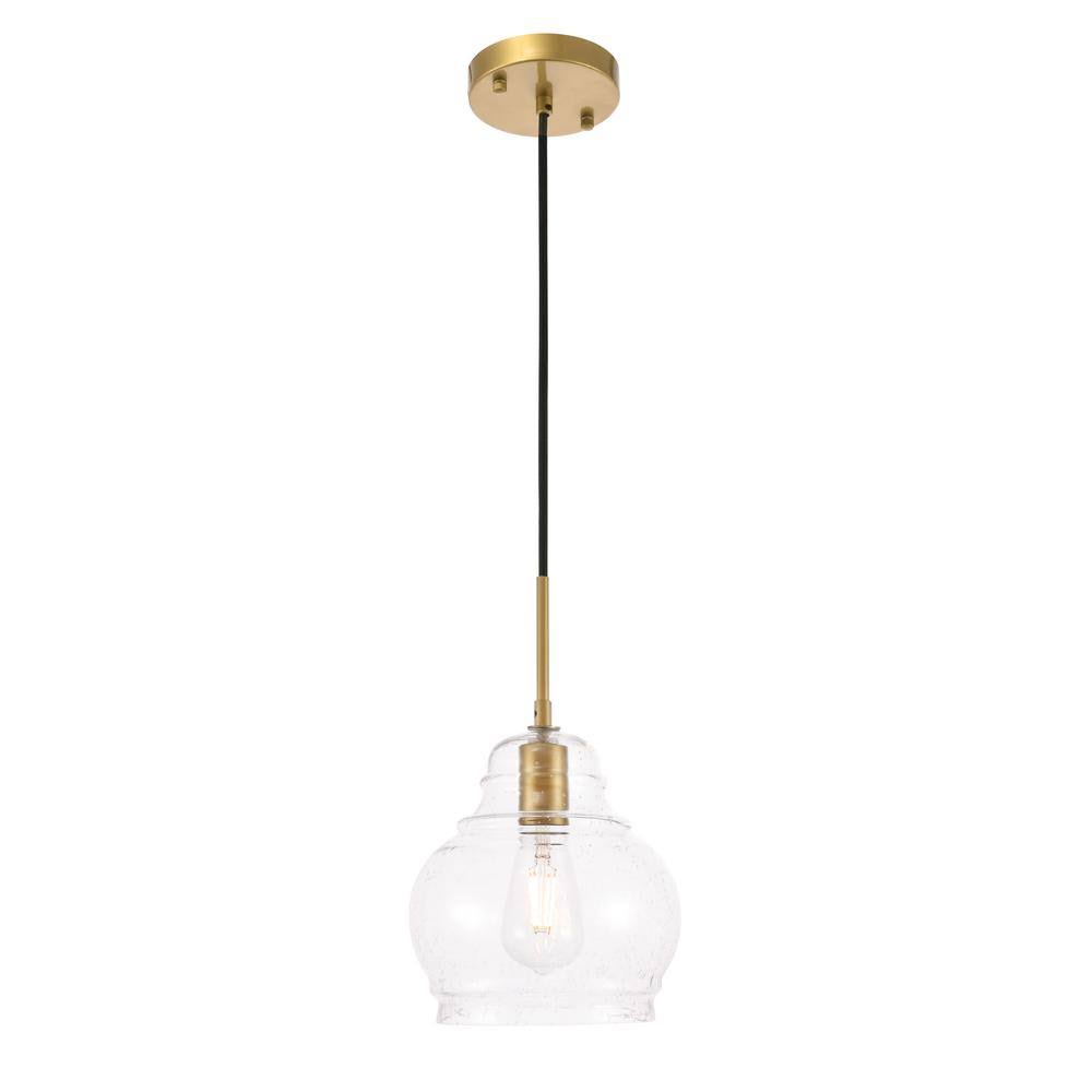 1-Light Pendant in Brass with Clear Seeded Glass G559313