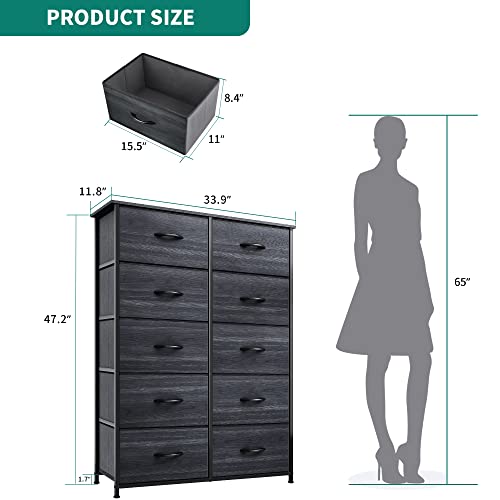 10 Drawer Fabric Storage Dresser with Steel Frame and Wooden Top W893