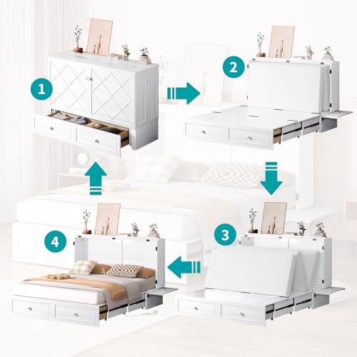 Queen Cabinet Cube Chest Bed with Tri-fold Mattress R5412