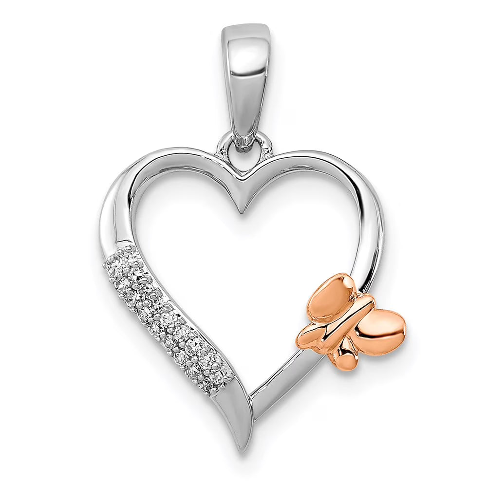 Sterling Silver Butterfly Diamond Heart Pendant E122789