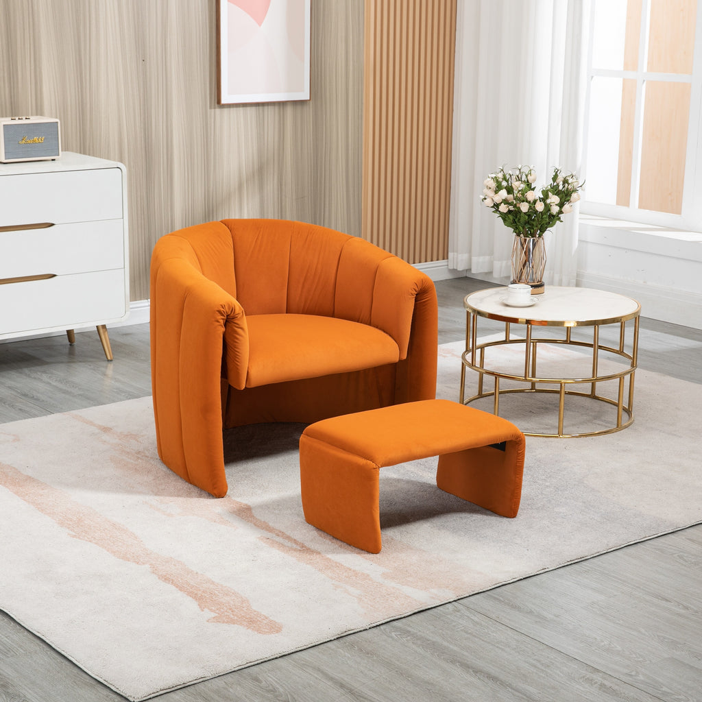 Orange Velvet Single Sofa Chair with Ottoman Z606376