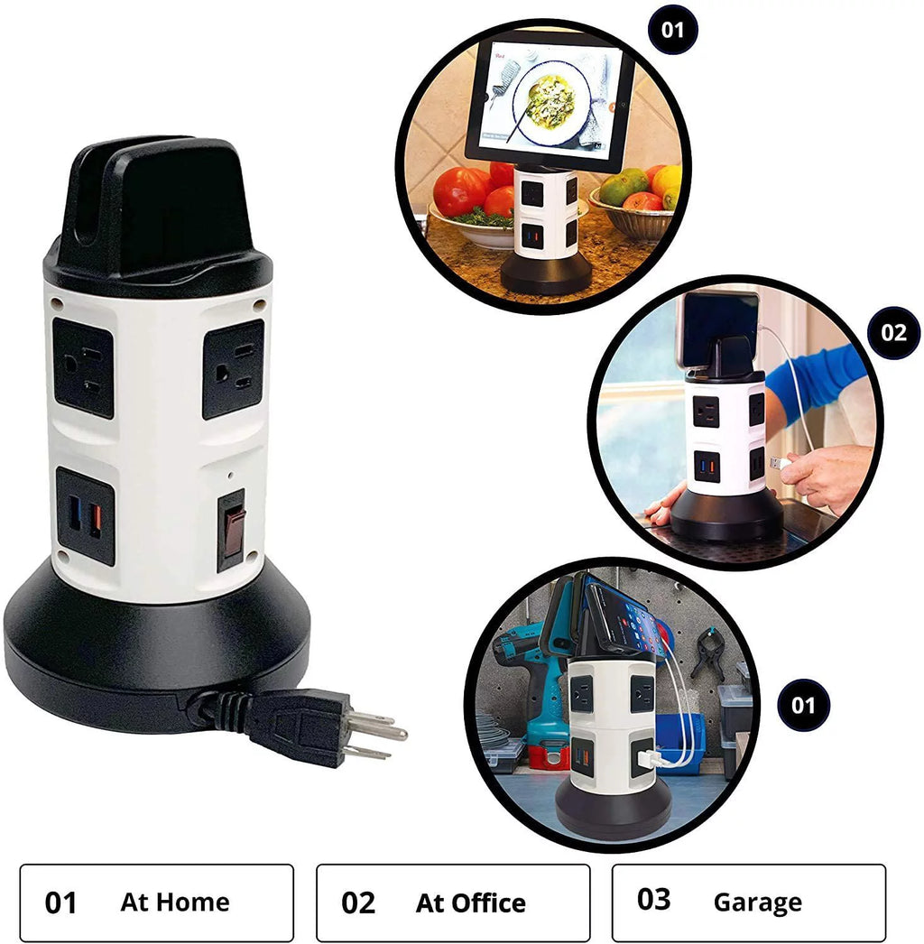 Smart Charging Station with USB Ports and Retractable Cord B585