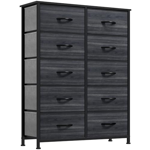 10 Drawer Fabric Storage Dresser with Steel Frame and Wooden Top W893