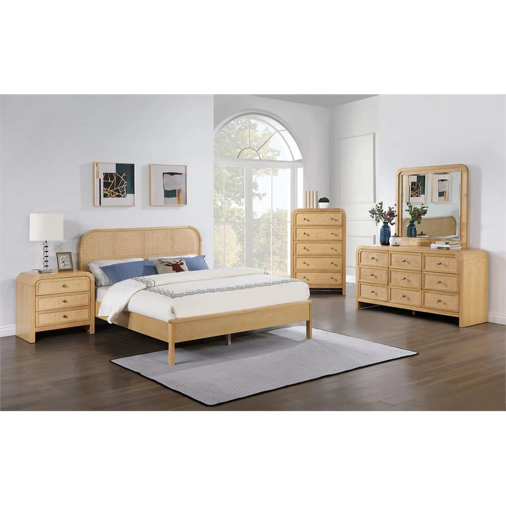 Brown 9-Drawer Rattan Wood Dresser T2707