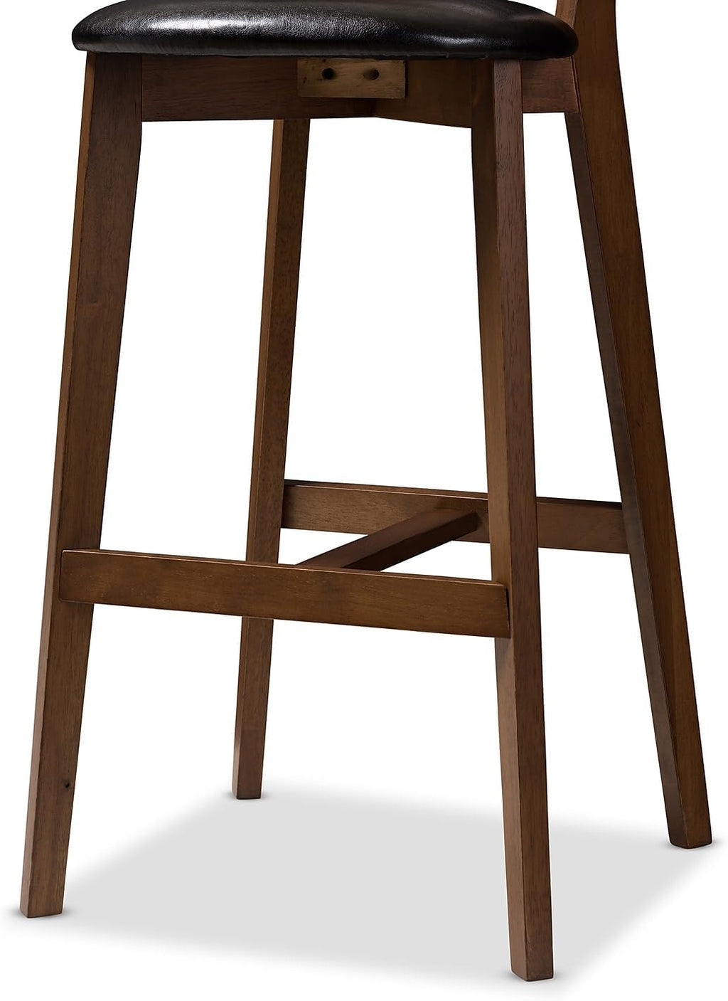 Faux Leather Stool with Back, Black and Walnut Brown, 2-Pieces/Set U9239