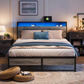 Full Size Platform Bed Frame with Headboard and Storage Shelves I226712