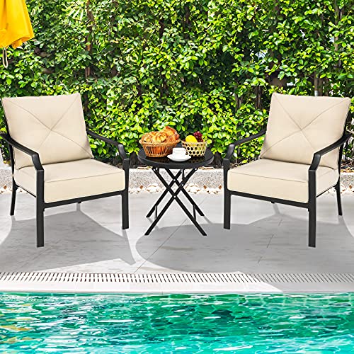 Set of 2 Black & Beige Patio Armchairs with Padded Cushions R143301