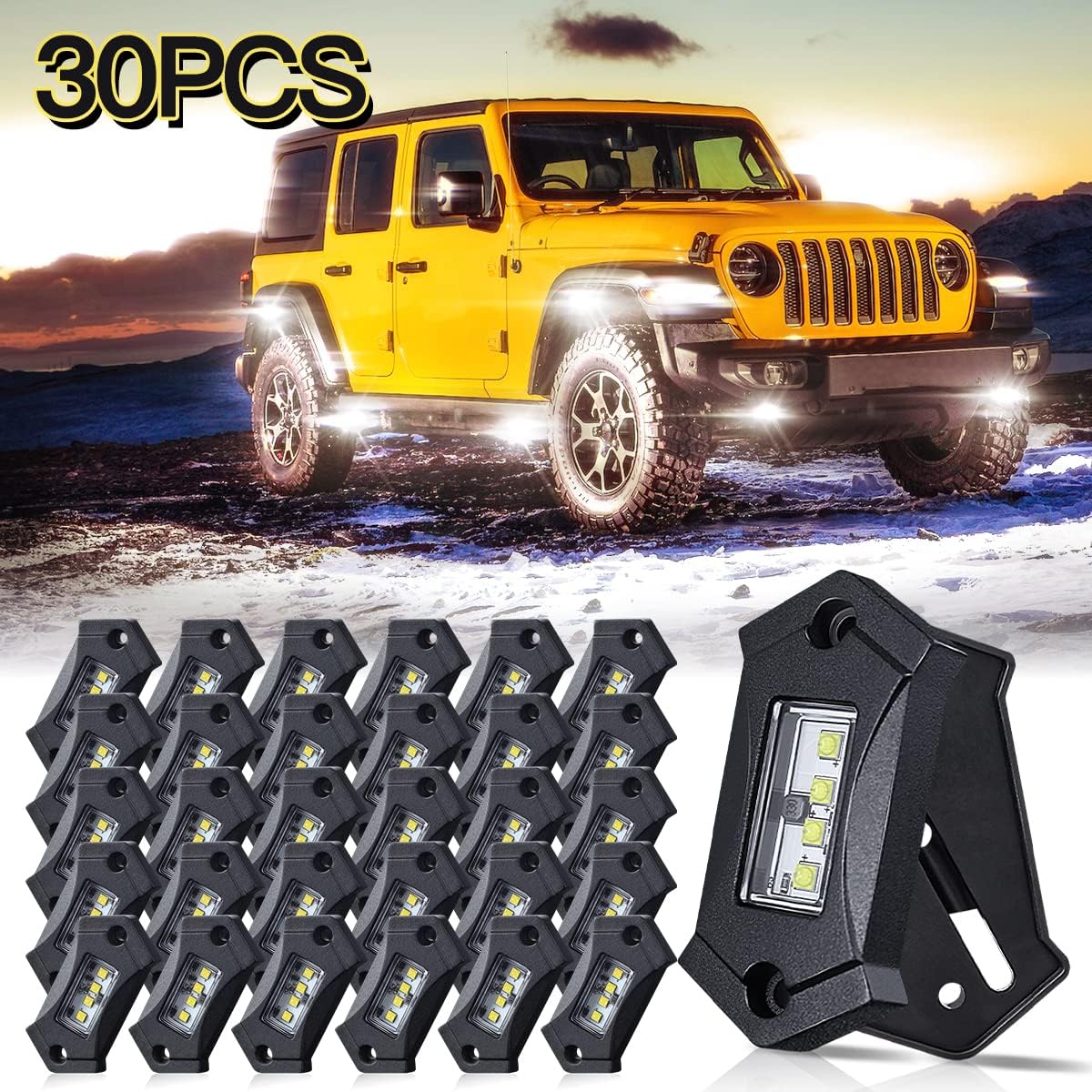 White LED Rock Lights 12 Pods Waterproof U4873